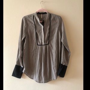 Free People Black and White Striped Blouse